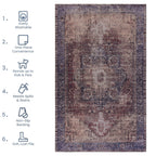 4x6 Low-Pile Non-Slip Non-Shedding Washable Area Rug, Kid and Pet Friendly, Foldable for Living Room, Bedroom, Kitchen, Dining Room, Burgundy