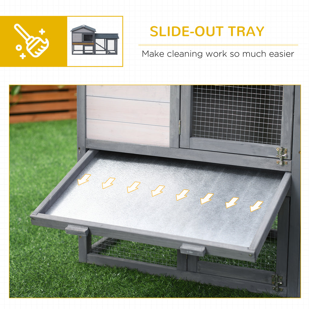 58" Large Rabbit Hutch Outdoor Indoor, Wooden Bunny Hutch, Guinea Pig Cage with Run, Removable Tray, Asphalt Roof, Lockable Doors and Ramp, for 1-2 Small Rabbits, Chickens, Ducks, Dark Gray