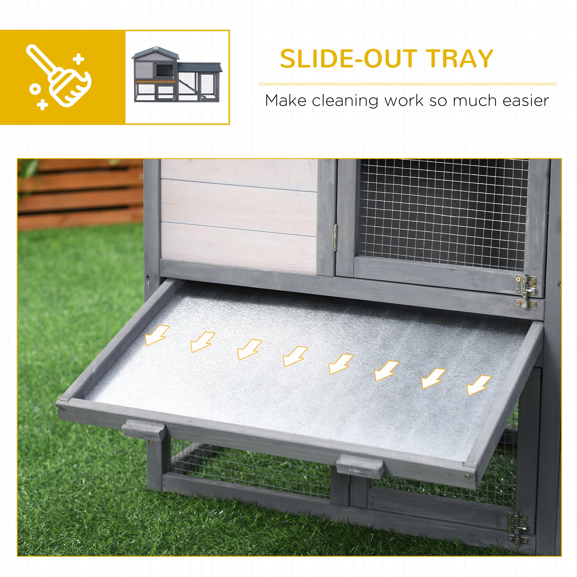 58" Large Rabbit Hutch Outdoor Indoor, Wooden Bunny Hutch, Guinea Pig Cage with Run, Removable Tray, Asphalt Roof, Lockable Doors and Ramp, for 1-2 Small Rabbits, Chickens, Ducks, Dark Gray