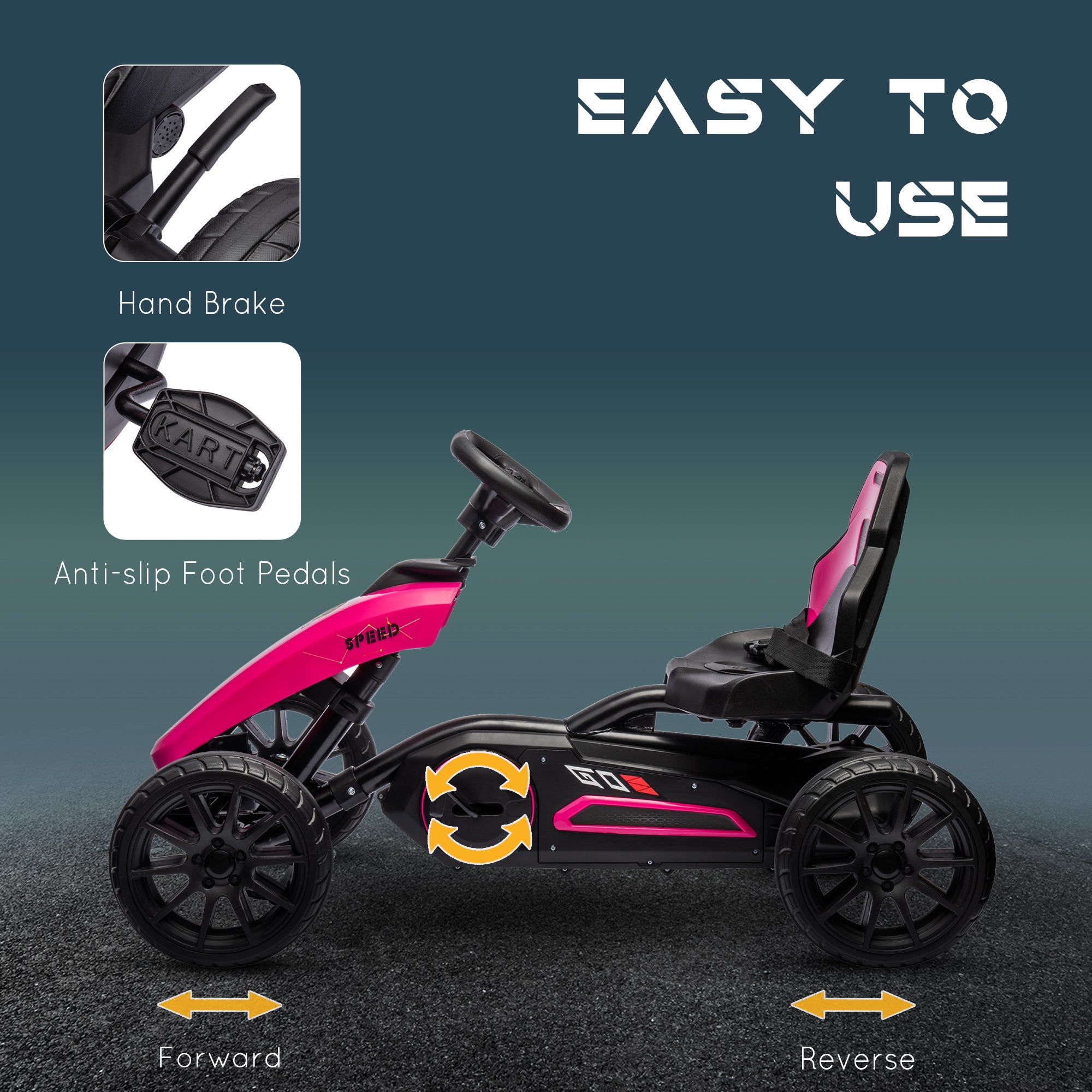 Kids Pedal Go Kart w/ Swing Axle, Shock-Absorbing Wheels, Pink