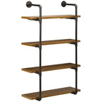 4-Tier Industrial Pipe Shelves Floating Wall Mounted Bookshelf, Metal Frame Display Rack, Rustic Brown