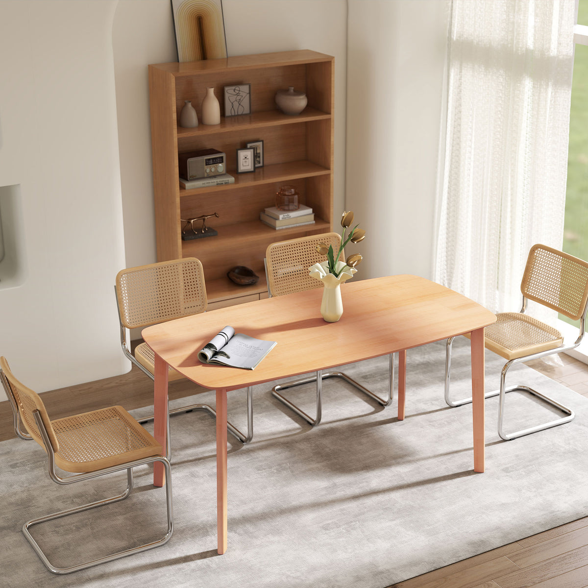 Pine Wood Dining Table for 6, 59" Rustic Rectangular Kitchen Table with Large Tabletop for Dining Room, Natural