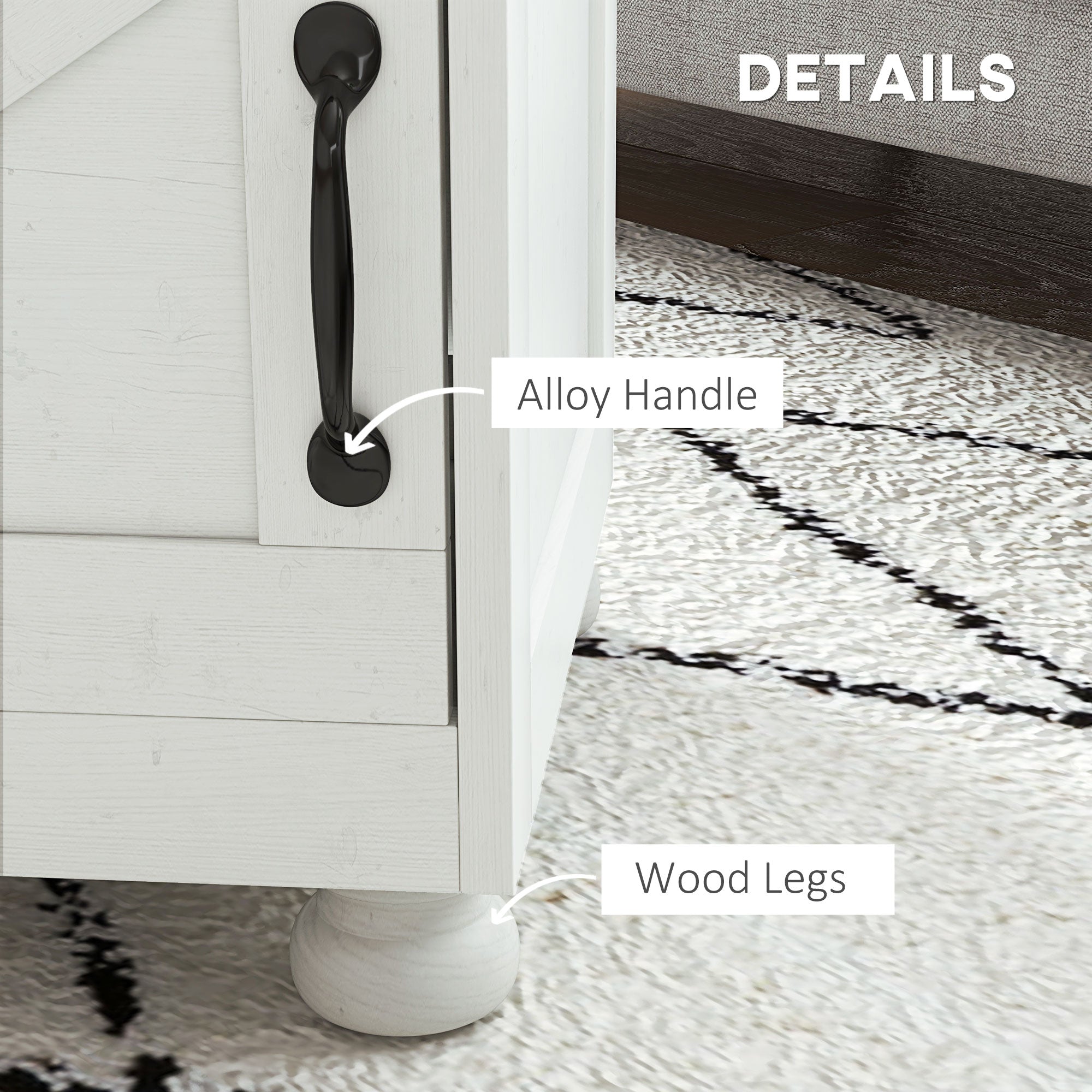 Side Table with Storage, End Table with Open Shelf, Cupboard and Wood Legs, Modern and Farmhouse Style, White