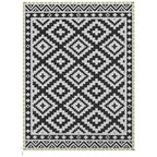 Outdoor Rug Carpet Reversible Plastic Straw Rug with LED Lights Black and White 12' x 9' for Patio