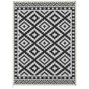 Outdoor Rug Carpet Reversible Plastic Straw Rug with LED Lights Black and White 12' x 9' for Patio