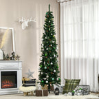 7.5 Foot Pencil Artificial Christmas Tree, Slim Pine Needles Xmas Tree with Realistic Branches, Pine Cones, Metal Base, Green