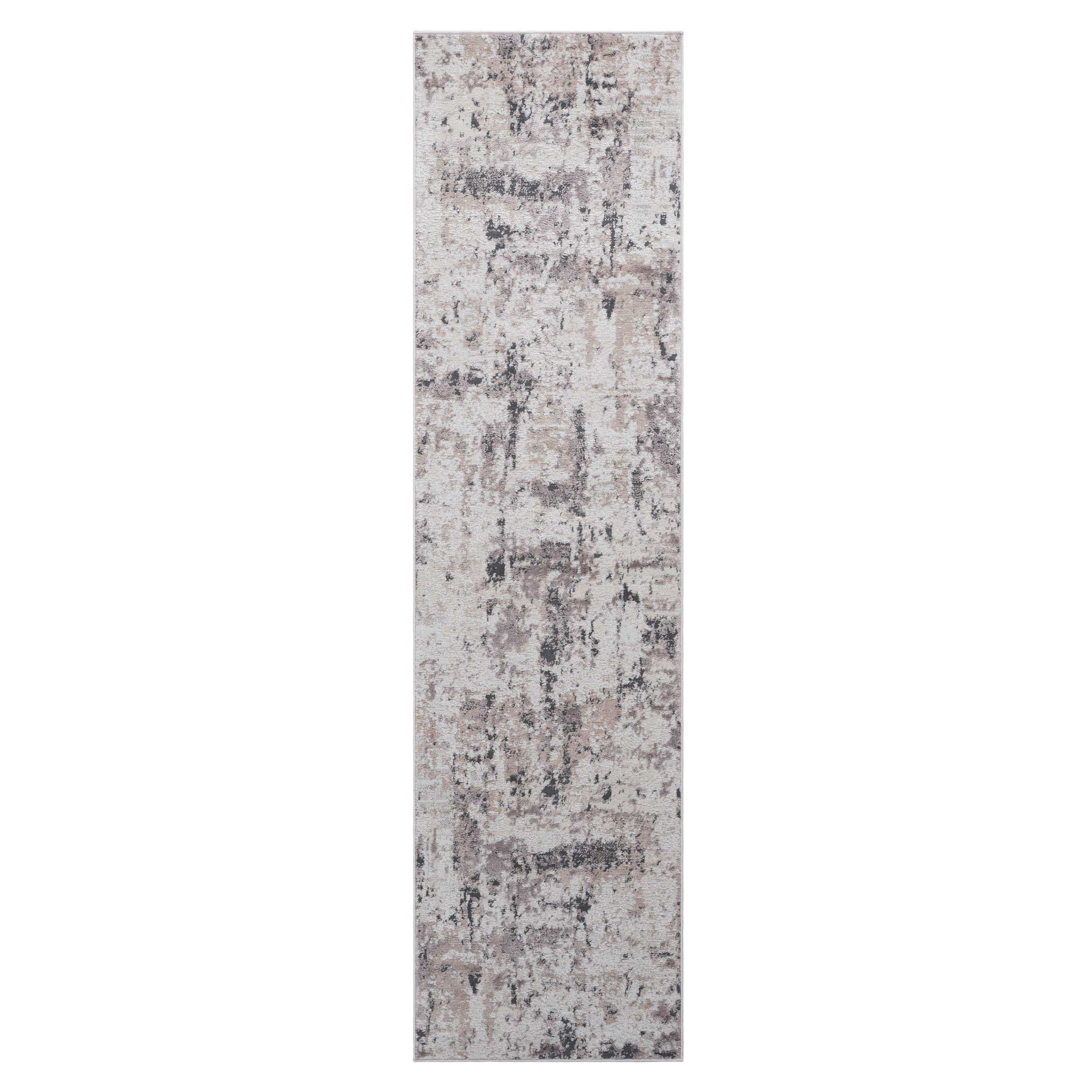 Naar 2x8 Stain-Resistant Area Rug with Cotton Backing, Medium Pile Height, Kid and Pet-Friendly Carpet, 96" L x 26" W x 0.3" H, Cream+Brown