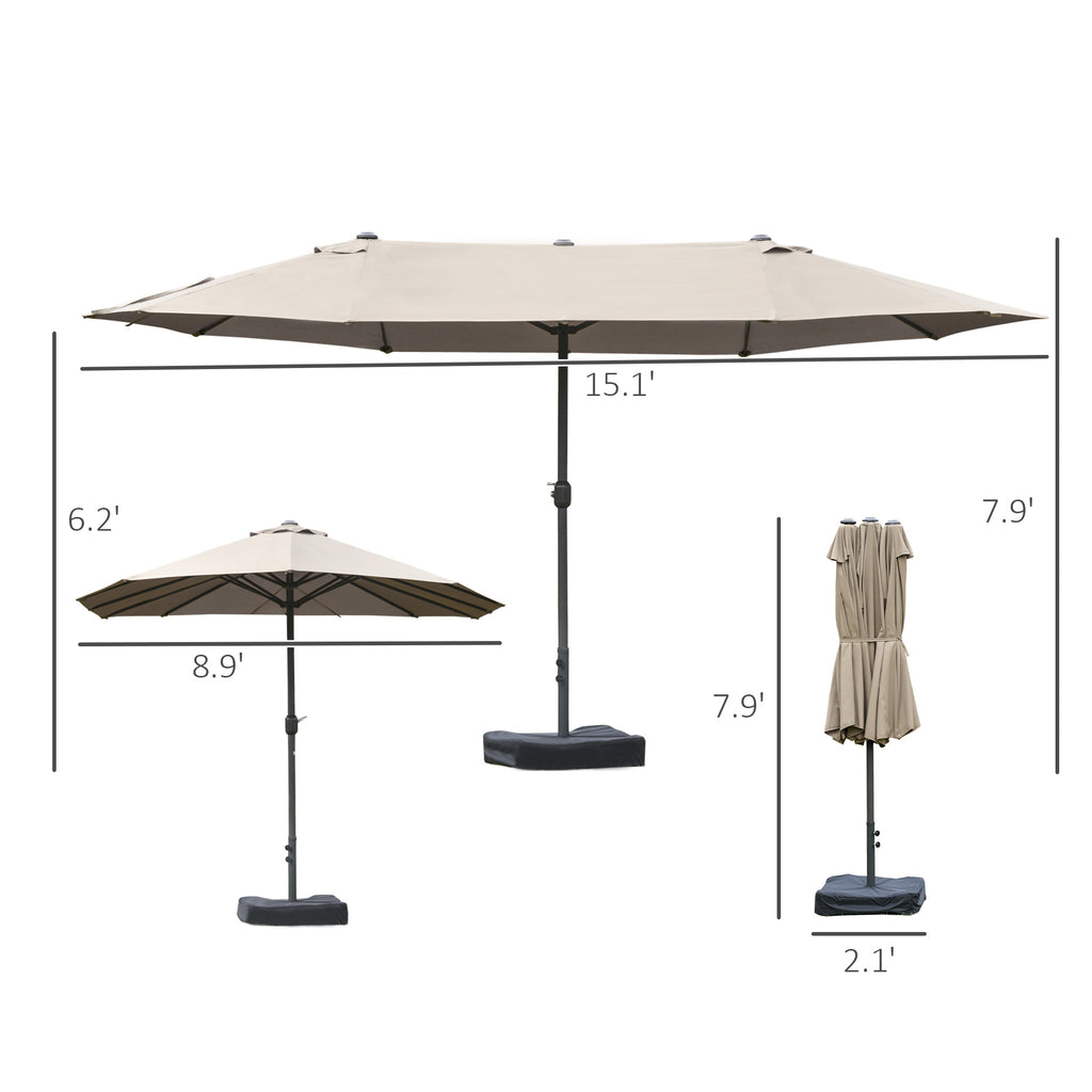 Patio Umbrella 15' Steel Rectangular Outdoor Double Sided Market with base, UV Sun Protection & Easy Crank for Deck Pool Patio, Coffee