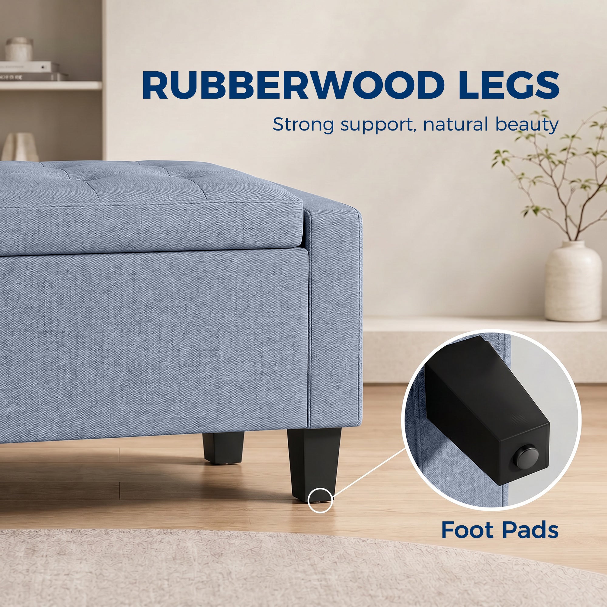 Storage Ottoman, Storage Bench with Wooden Legs, Tufted Armrests for Entryway, Living Room, Bedroom, 36.6", Dark Gray