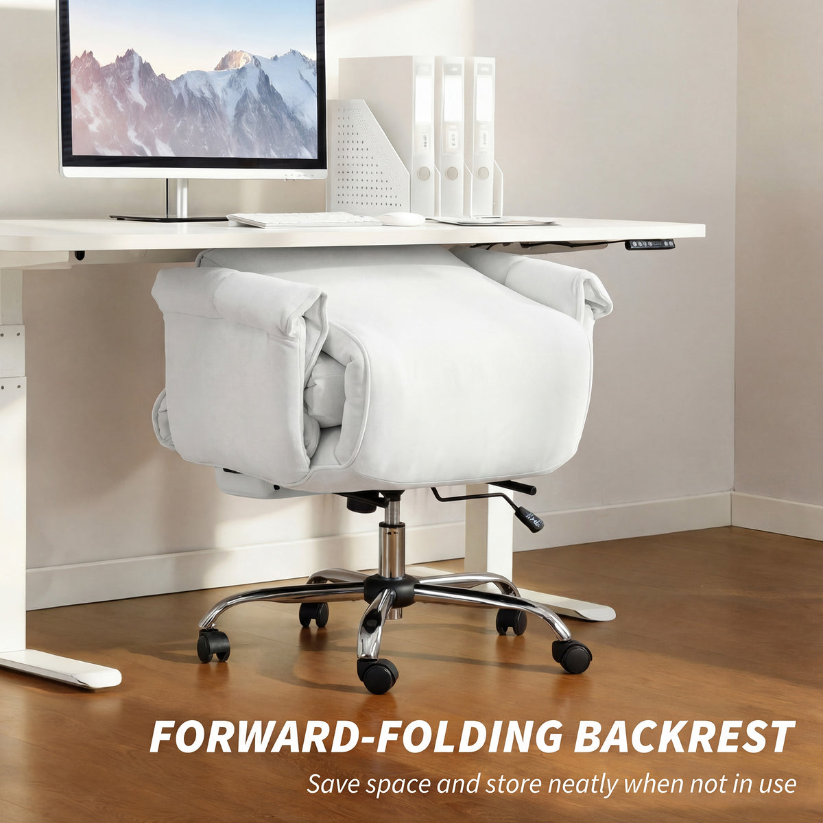 High Back Office Chair, Reclining Desk Chair with Footrest, High Resilience Foam, Rolling Wheels, Cream White