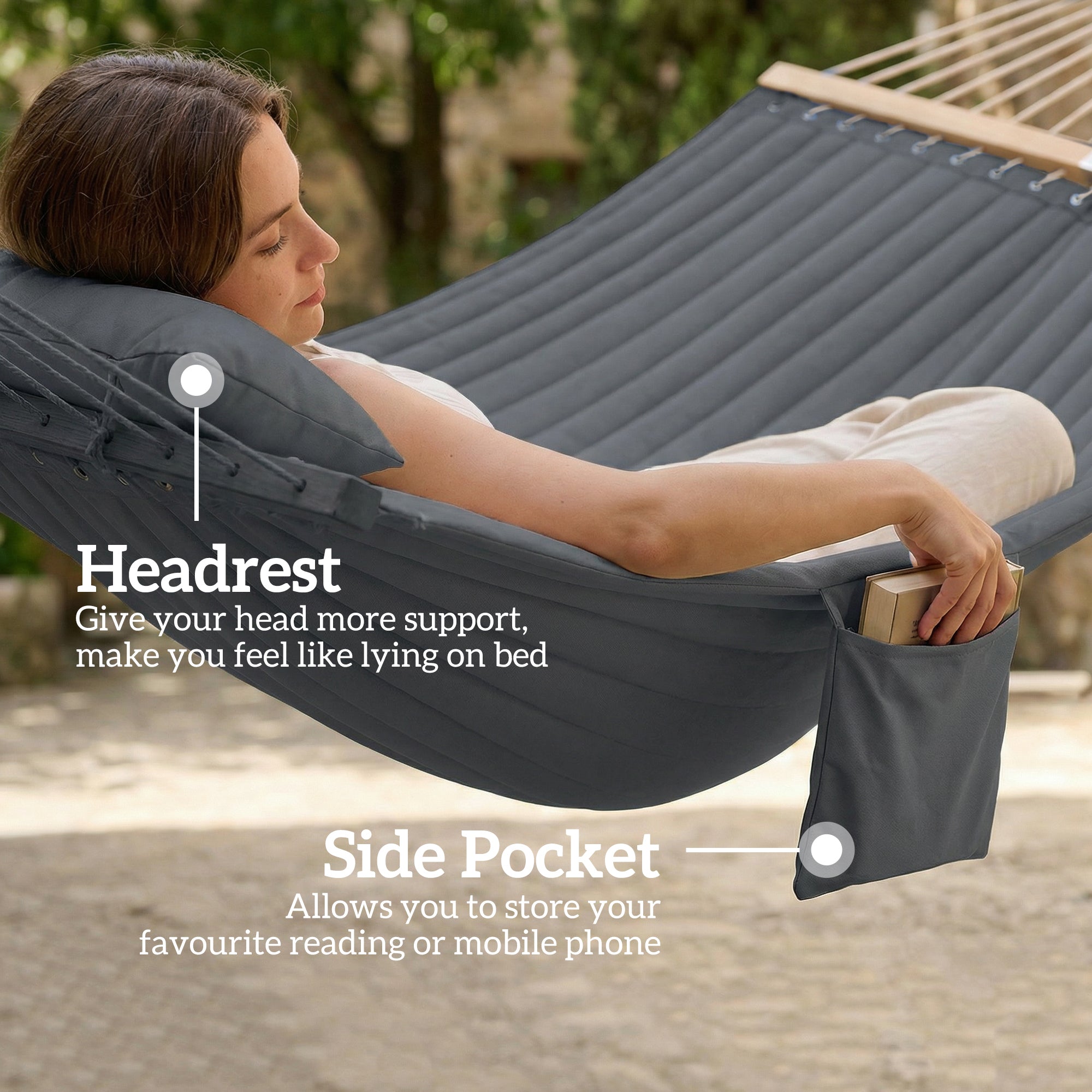 Outdoor Hammock 2-Person, with Pillow & Pad, 440 lbs Capacity, Gray