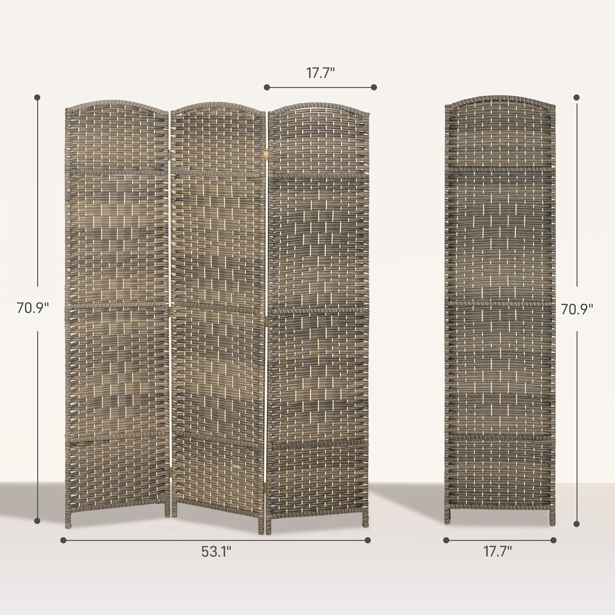 Folding Room Divider Screen 3 Panel 6' Tall Privacy Screen Freestanding Wood Partition for Home Office, Dark Rustic Oak