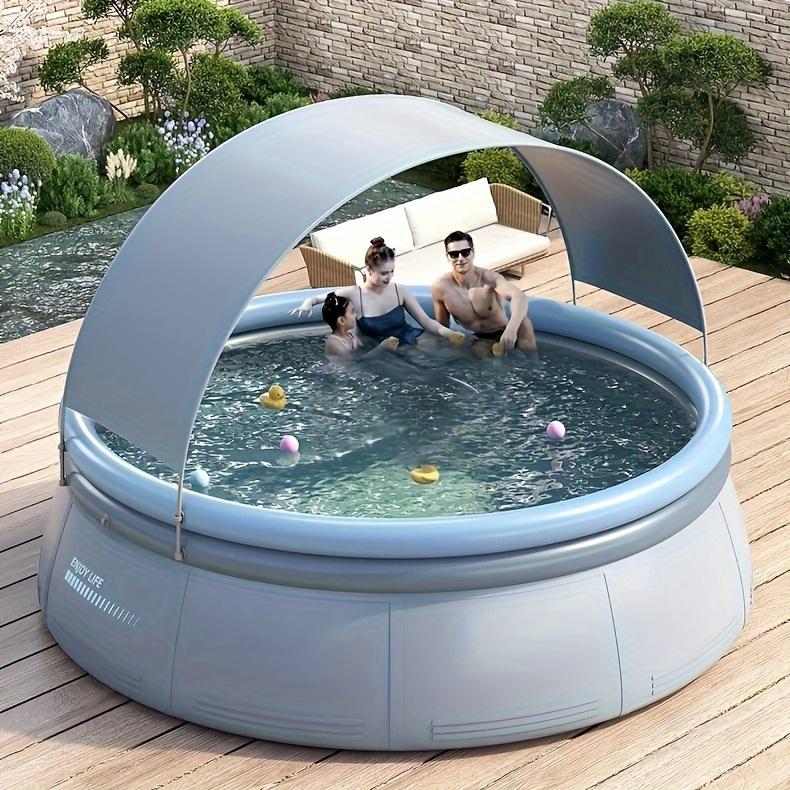 118" Outdoor Inflatable Swimming Pool with 3-Ply PVC Construction, 2000 Gallon Capacity, Fits Up to 7 People, 118" L x 118" W x 68" H, Aqua Grey