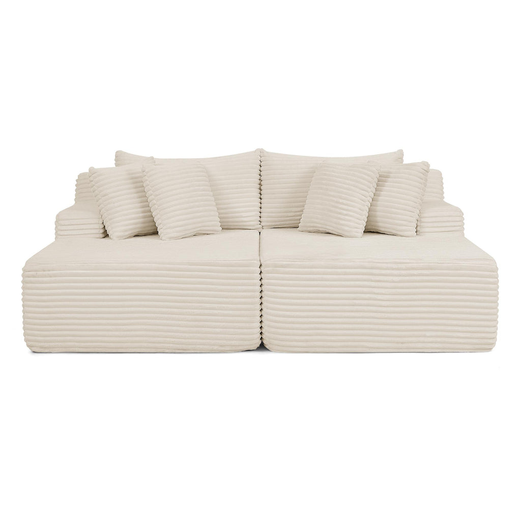 2-Seater Compressed Foam Lounge Sofa with Velvet Fabric and No Wood Frame, Loveseat Ideal for Bedroom, 83" L x 63" W x 25" H, Beige
