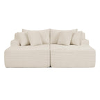 2-Seater Compressed Foam Lounge Sofa with Velvet Fabric and No Wood Frame, Loveseat Ideal for Bedroom, 83" L x 63" W x 25" H, Beige