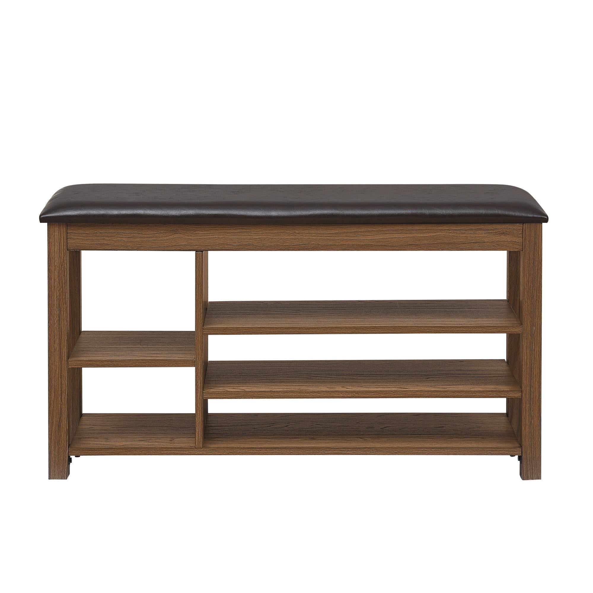 Height-Adjustable Long Shoe Bench with Lift-Up Concealed Storage, Durable Stool with Ventilated Compartments, 39.5" L x 12" W x 22" H, Brown