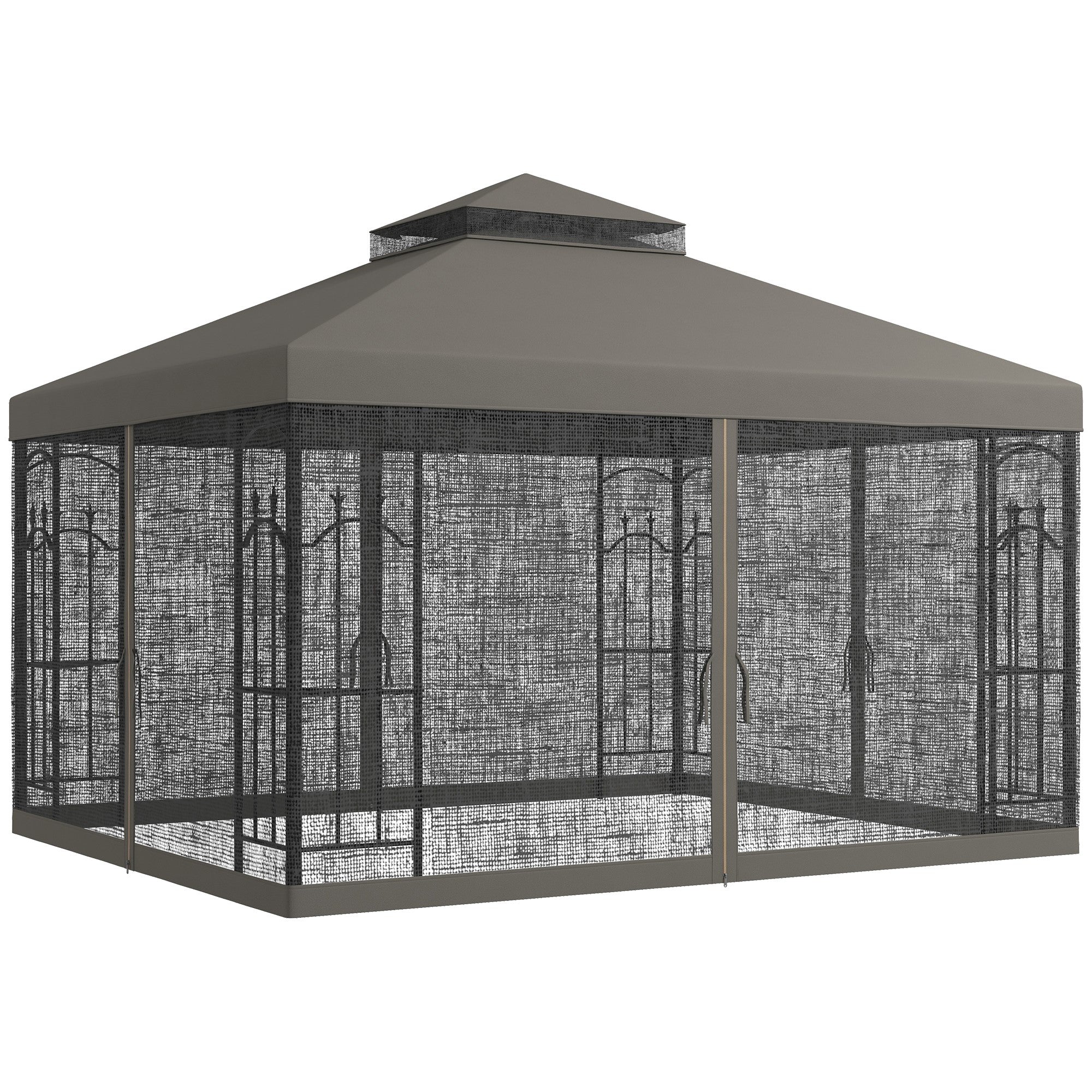 10x12 Gazebo with Shelves, Double Roof, and Netting for Outdoor Use, Perfect for Family Gatherings, Gray