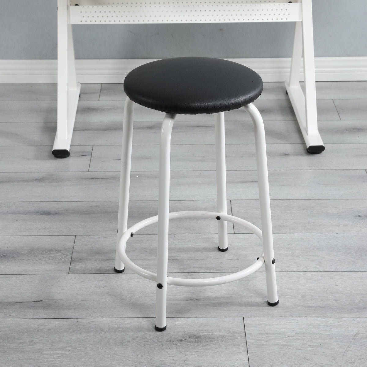 Adjustable Tempered Glass Drafting Table with 2 Metal Drawers, Chair, Powder-Coated Steel Frame Desk for Kids, 40" L x 23.5" W x 27.5" H, White