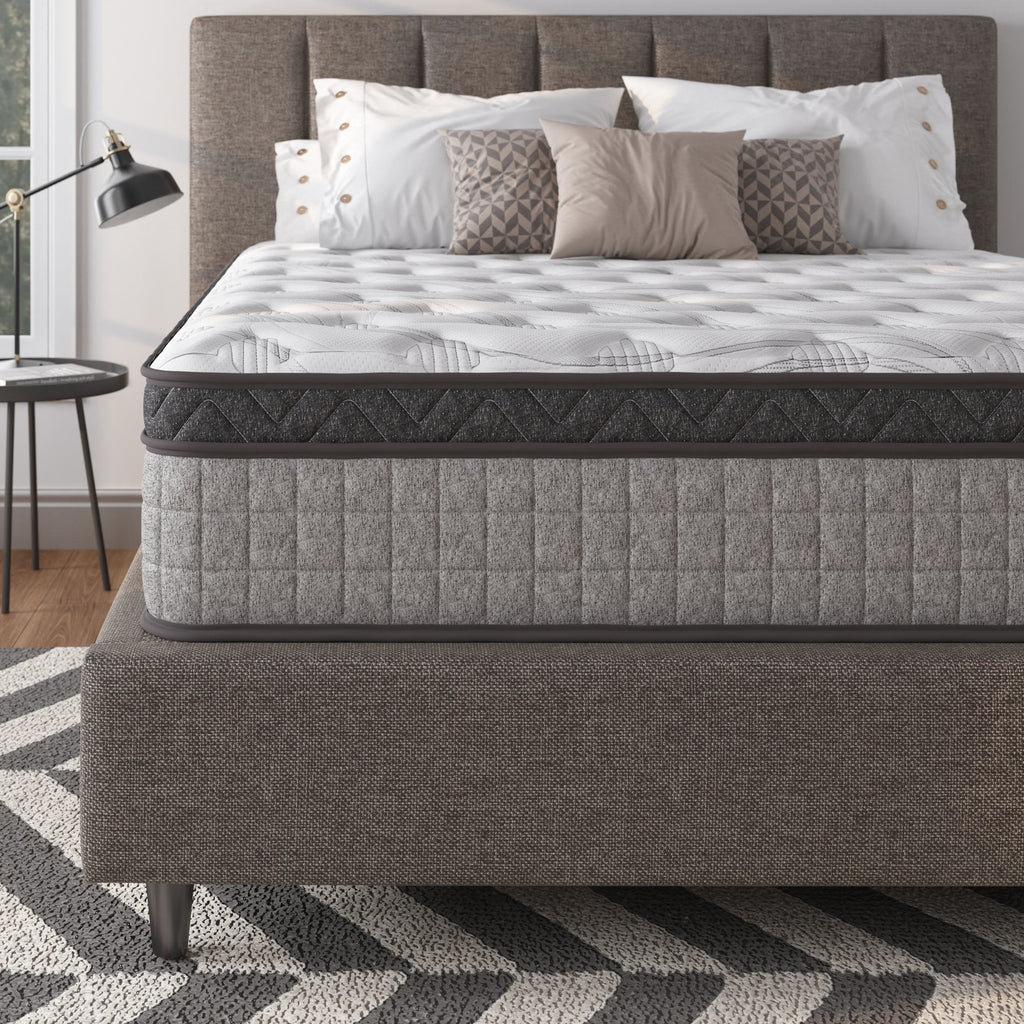 10" Twin Diamond Innerspring Hybrid Mattress with Cooling Gel Memory Foam, Pressure Relief, Motion Isolation, 75" L x 38" W x 10" H, Gray