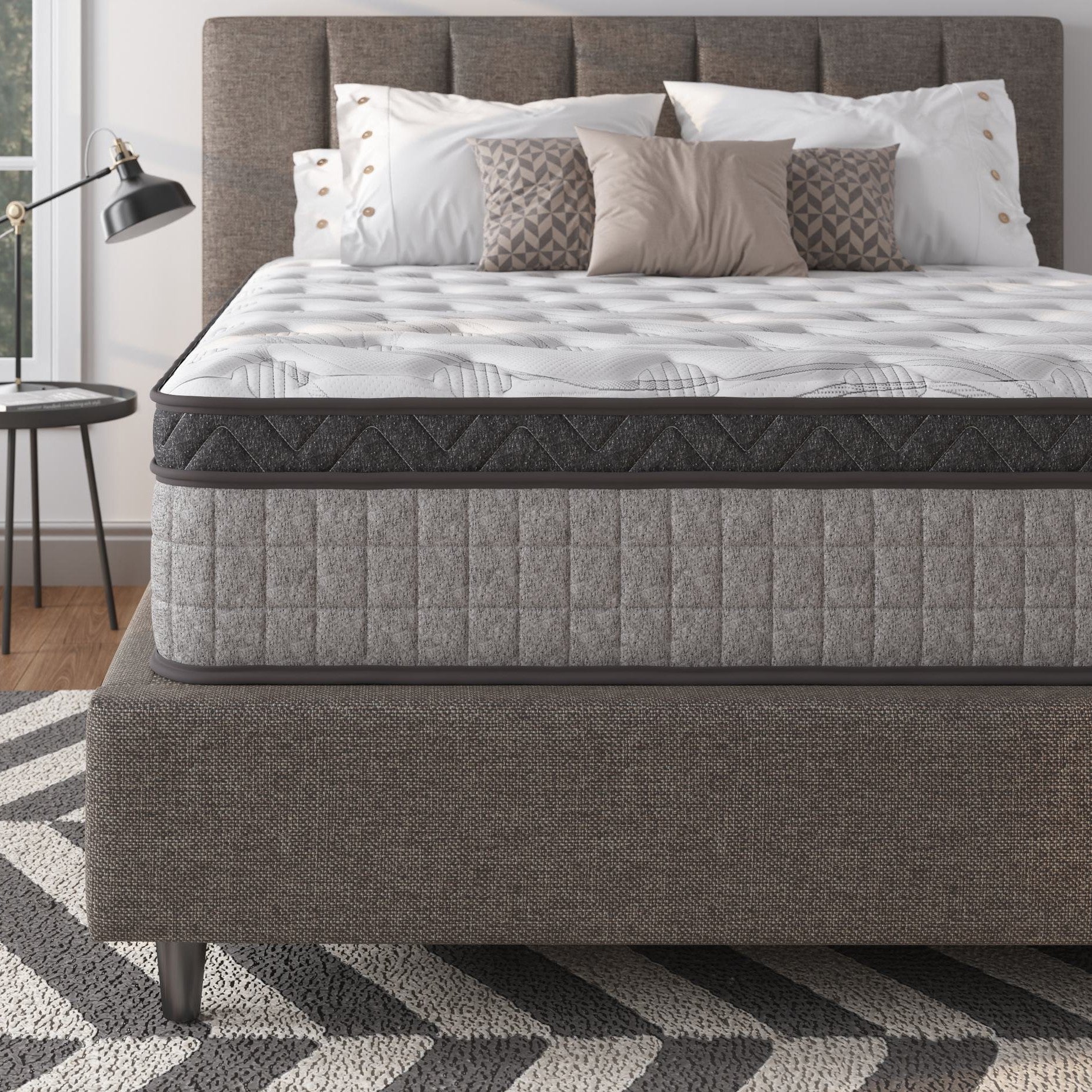 10" Twin Diamond Innerspring Hybrid Mattress with Cooling Gel Memory Foam, Pressure Relief, Motion Isolation, 75" L x 38" W x 10" H, Gray