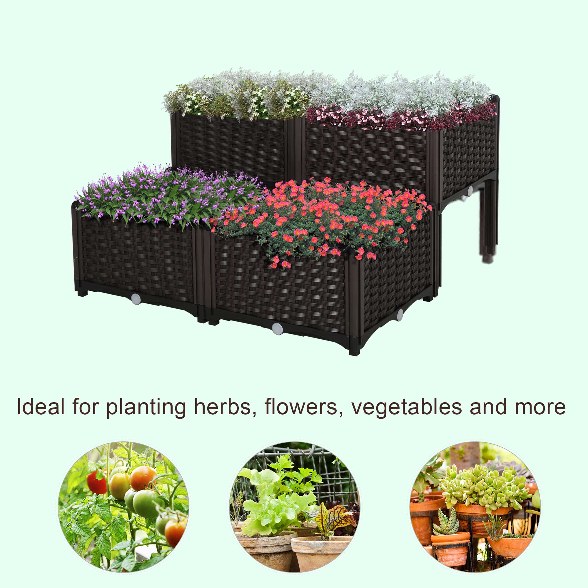 4 Piece Raised Garden Bed with Legs, Planter Box Raised Bed to Grow Flowers, Herbs & Vegetables, Brown