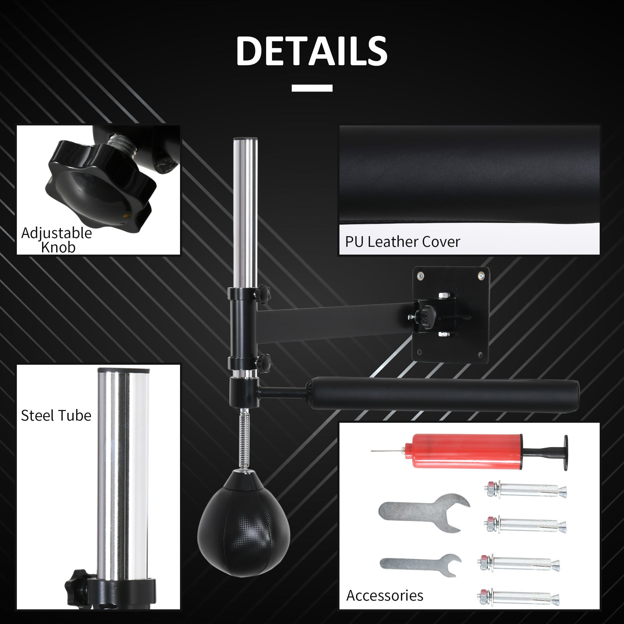 Lightweight Fast-Reflexes Speed Bag Boxing Punching Bag Wall Mount Height Adjustable, MMA, Martial Arts, and Boxing Equipment for Training at Home, Heavy-Duty, 9" H x 7" Dia.