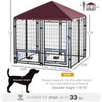 Outdoor Dog Kennel with Rotating Bowl Holders, Pet Playpen with Waterproof Cover, 4.6' x 4.6' x 5', Red