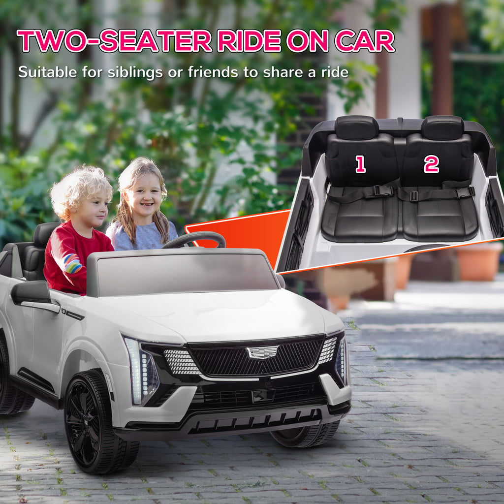 2-Seater 12V 10AH Ride on Truck, Escalade Licensed Electric Car for Kids w/ Spring Suspension Wheels, White