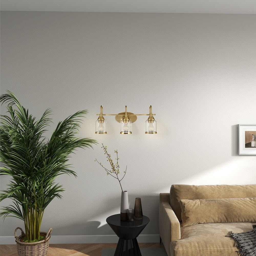 Twilight Three-Light Vanity Light with Contemporary Design, Brushed Gold Finish, Clear Glass, 7.5" L x 22" W x 10" H, Clear+Gold