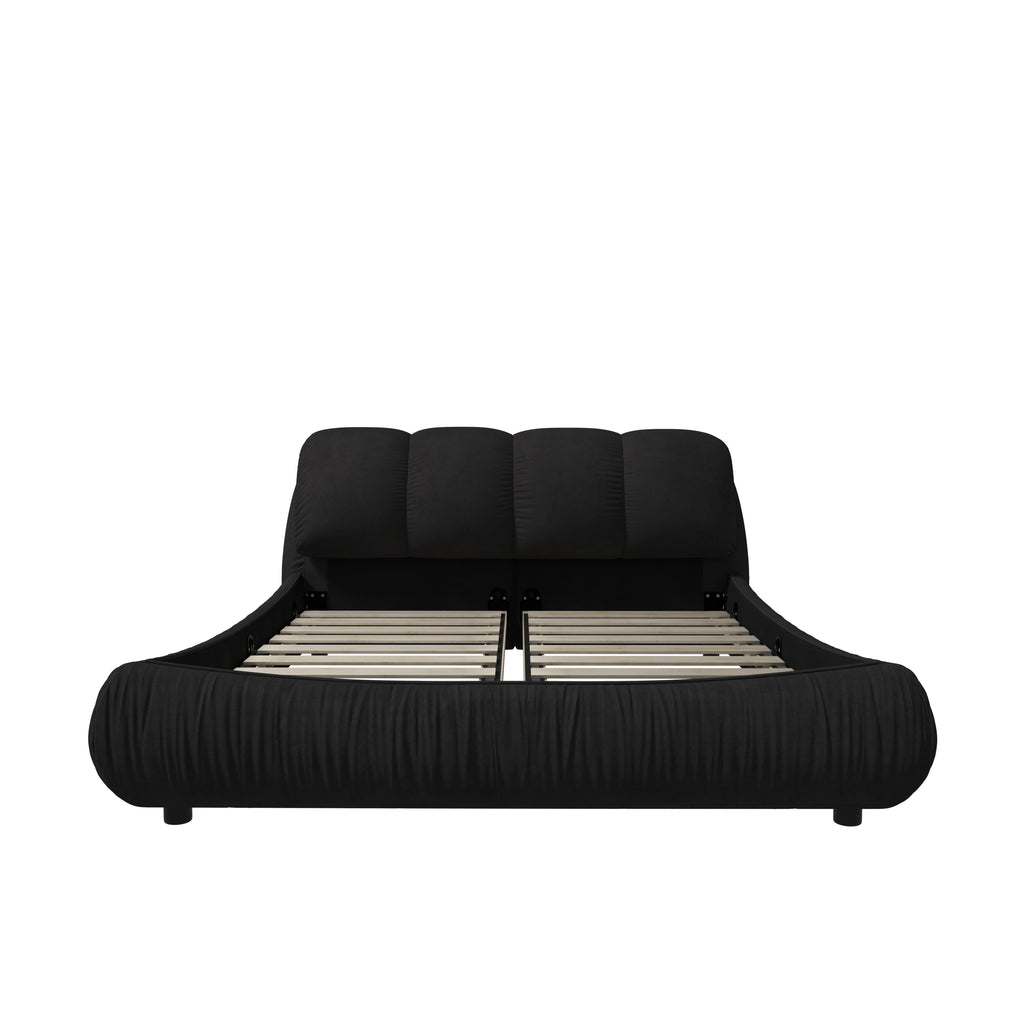 Queen Size Upholstered Bed with Oversized Padded Backrest, Solid Wood Frame, Adjustable Mattress Heights, 96.5" L x 70" W x 43.5" H, Black