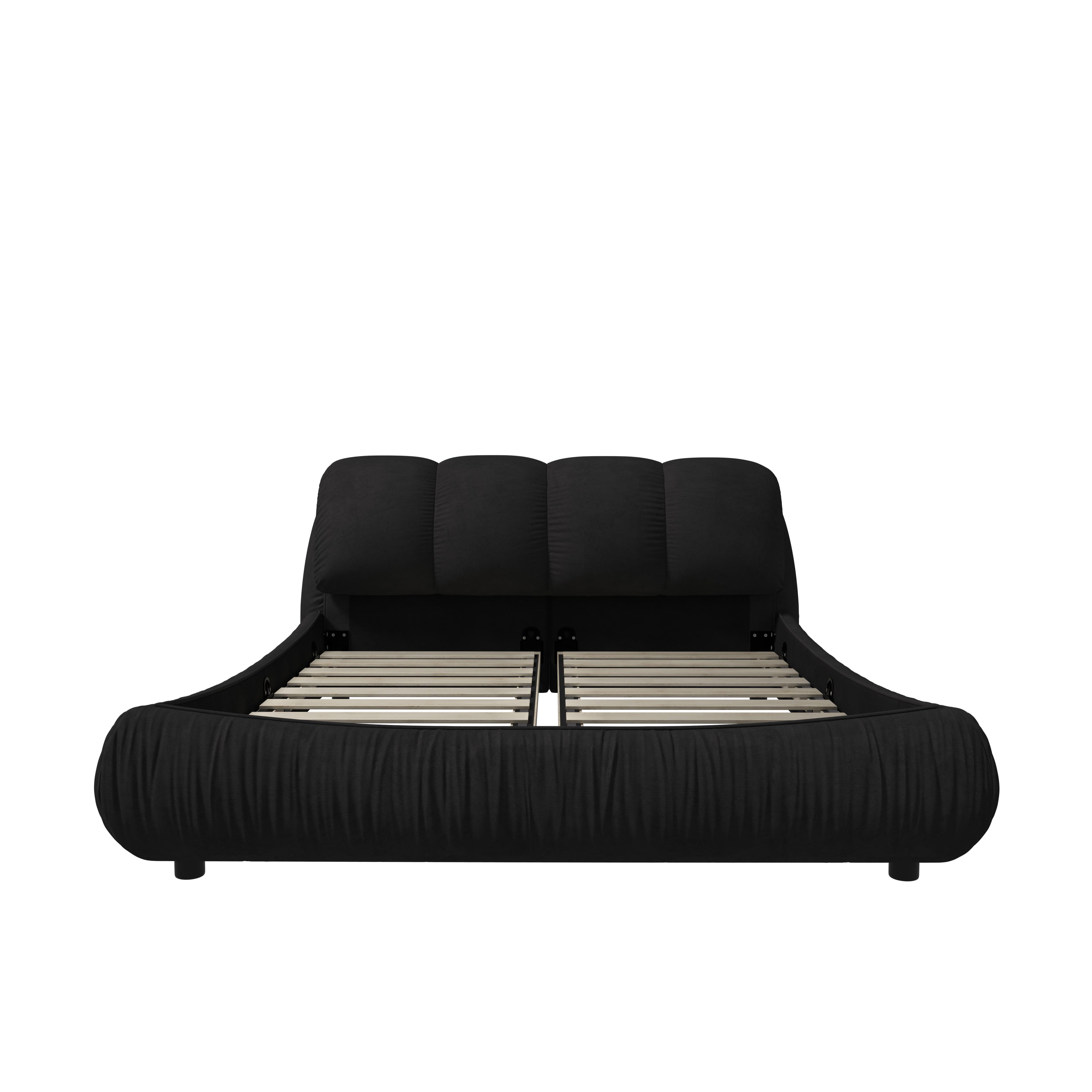 Queen Size Upholstered Bed with Oversized Padded Backrest, Solid Wood Frame, Adjustable Mattress Heights, 96.5" L x 70" W x 43.5" H, Black
