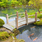 5 ft Wooden Garden Bridge Arc Footbridge with Railings for your Backyard, Natural Wood