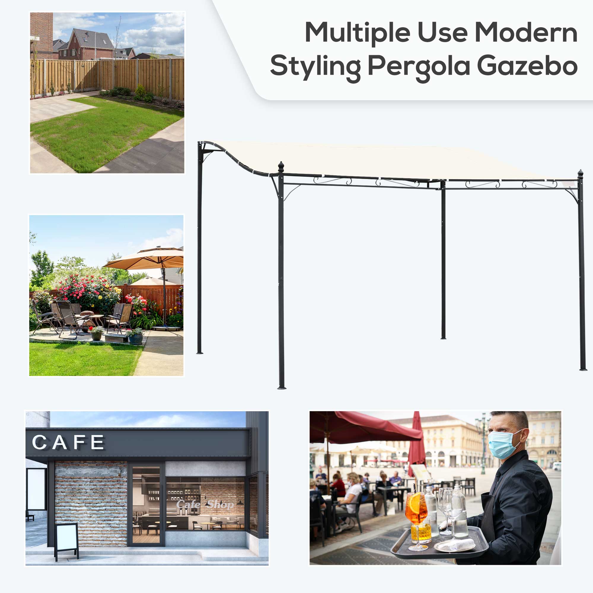 10' x 13' Outdoor Pergola Gazebo, Steel Patio Canopy with Weather-Resistant Fabric and Drainage Holes, Cream White