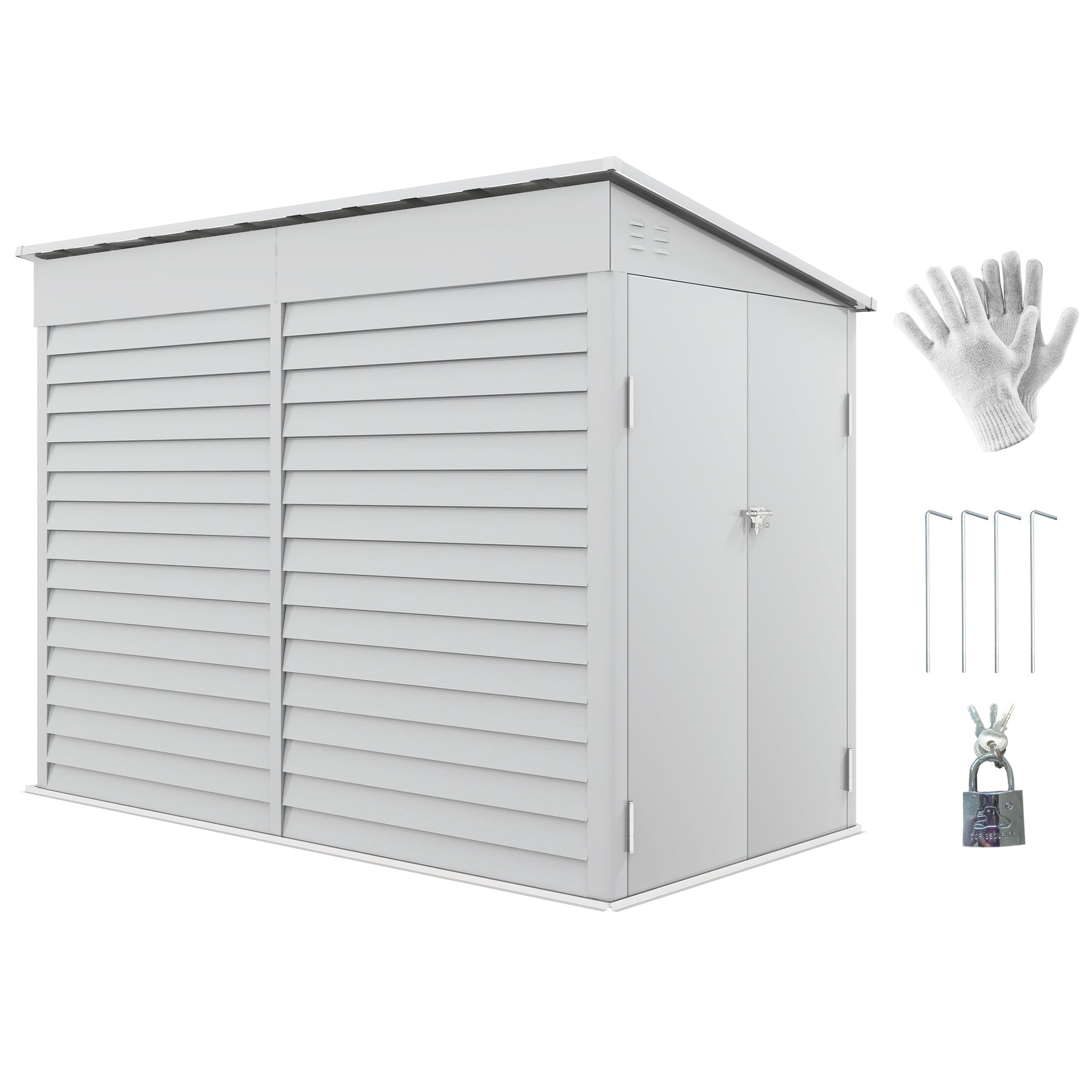 Garden Shed 4.6ft x 9ft Lockable for Lawn Mower Garden Yard, White