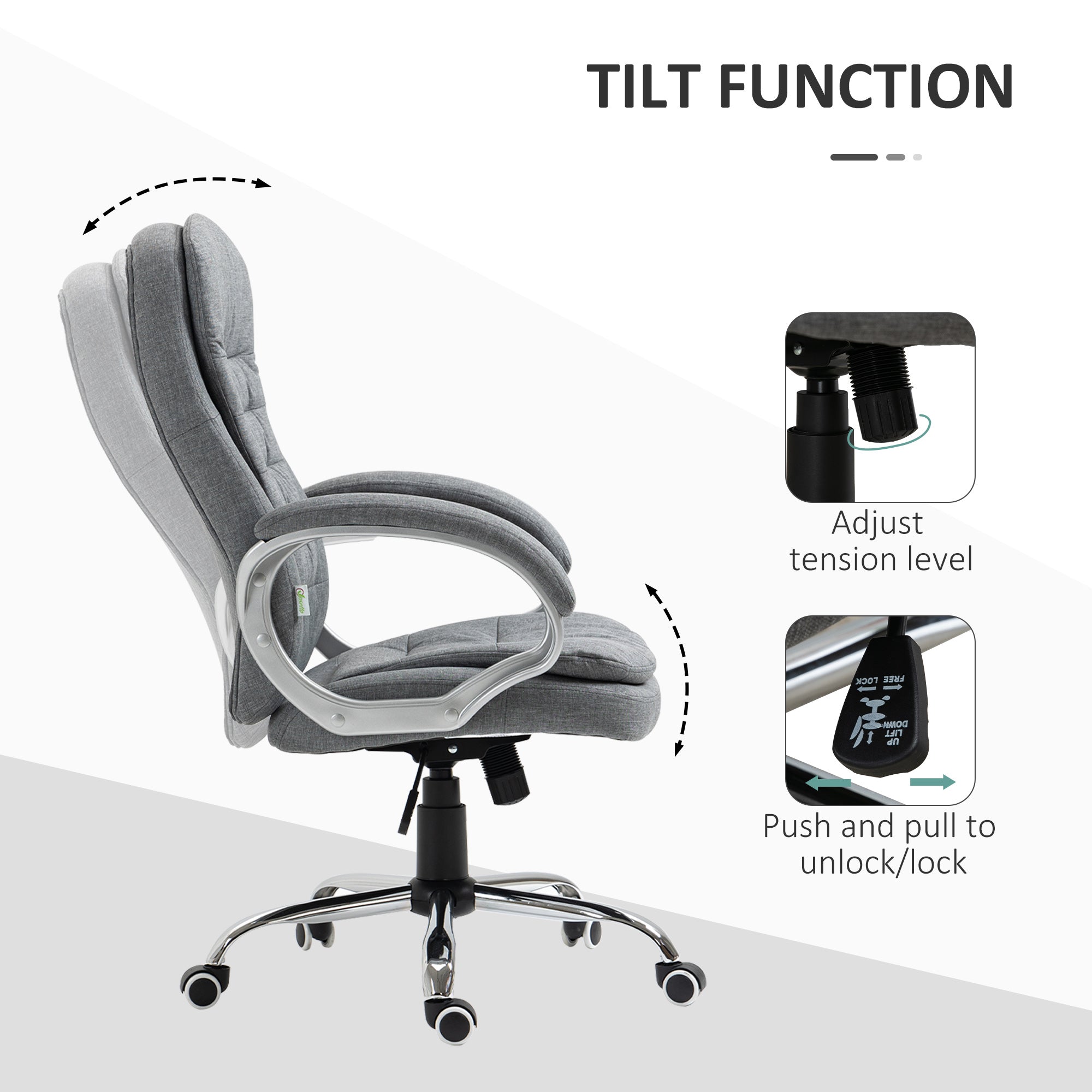 High Back Home Office Chair Executive Computer Chair with Adjustable Height, Upholstered Thick Padding Headrest and Armrest - Grey