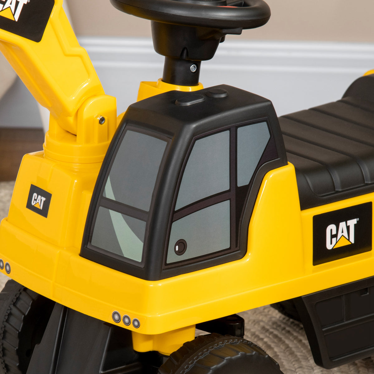 Kids Excavator Ride on Toy CAT Licensed with Manual Shovel, Horn, Hidden Storage for 18-36 Months, Yellow
