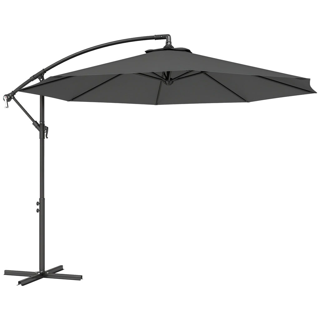 10' Cantilever Tilt Offset Patio Umbrella w/ UV & Water Safe Material & Cross Base (Weight Not Included), Gray