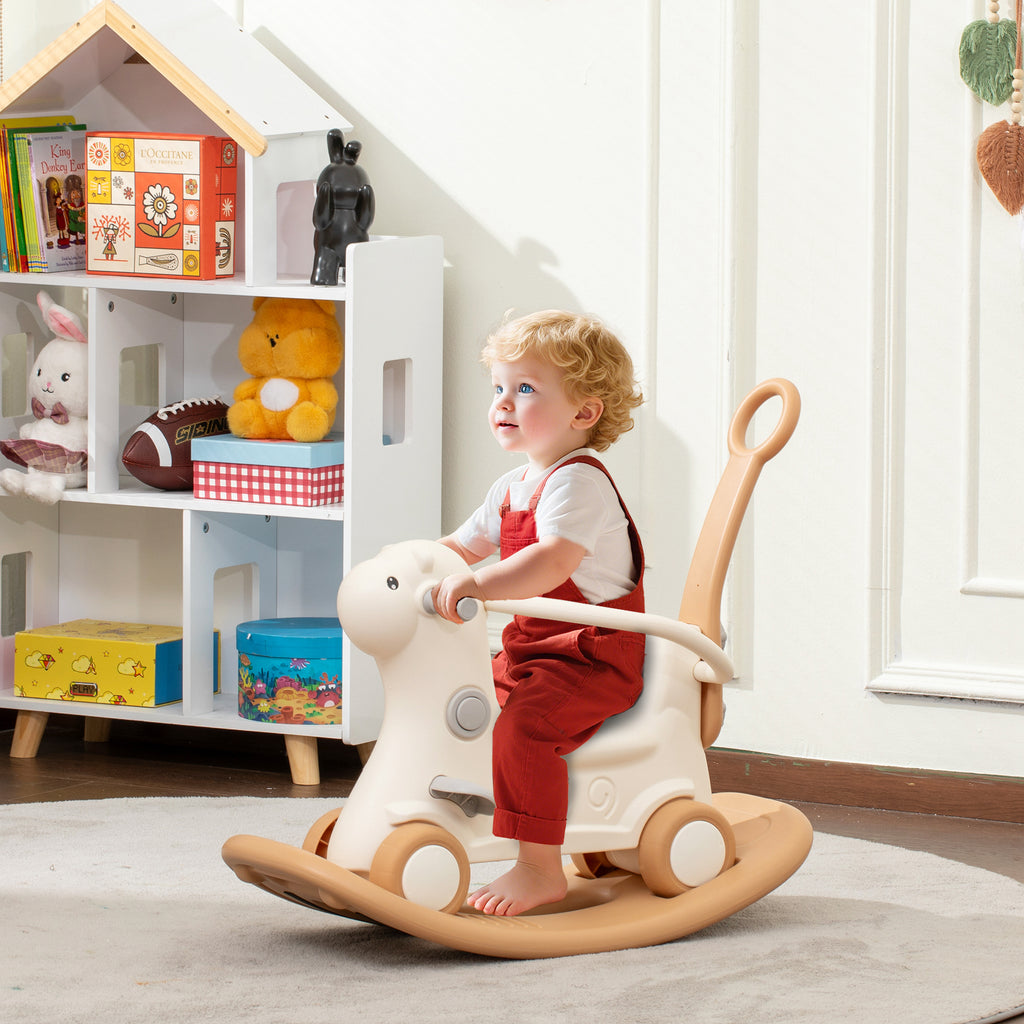 Rocking Horse for Toddlers 1-3 Years, 4-in-1 Baby Rocking Horse with Detachable Balance Board and Push Handle, Brown