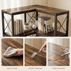 5-Tier L-Shaped Bookshelf, Freestanding Bookcase with Metal Frame, Rustic Brown