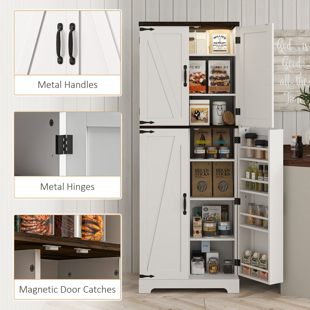 64" Tall Kitchen Pantry Cabinet with Motion Sensor Light, Spice Racks and Adjustable Shelves, White