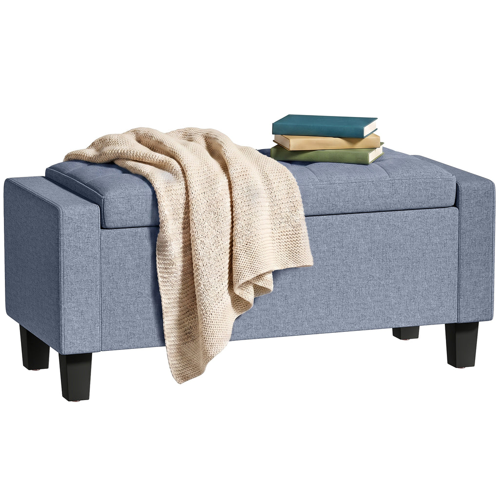 Storage Ottoman, Storage Bench with Wooden Legs, Tufted Armrests for Entryway, Living Room, Bedroom, 36.6", Dark Gray