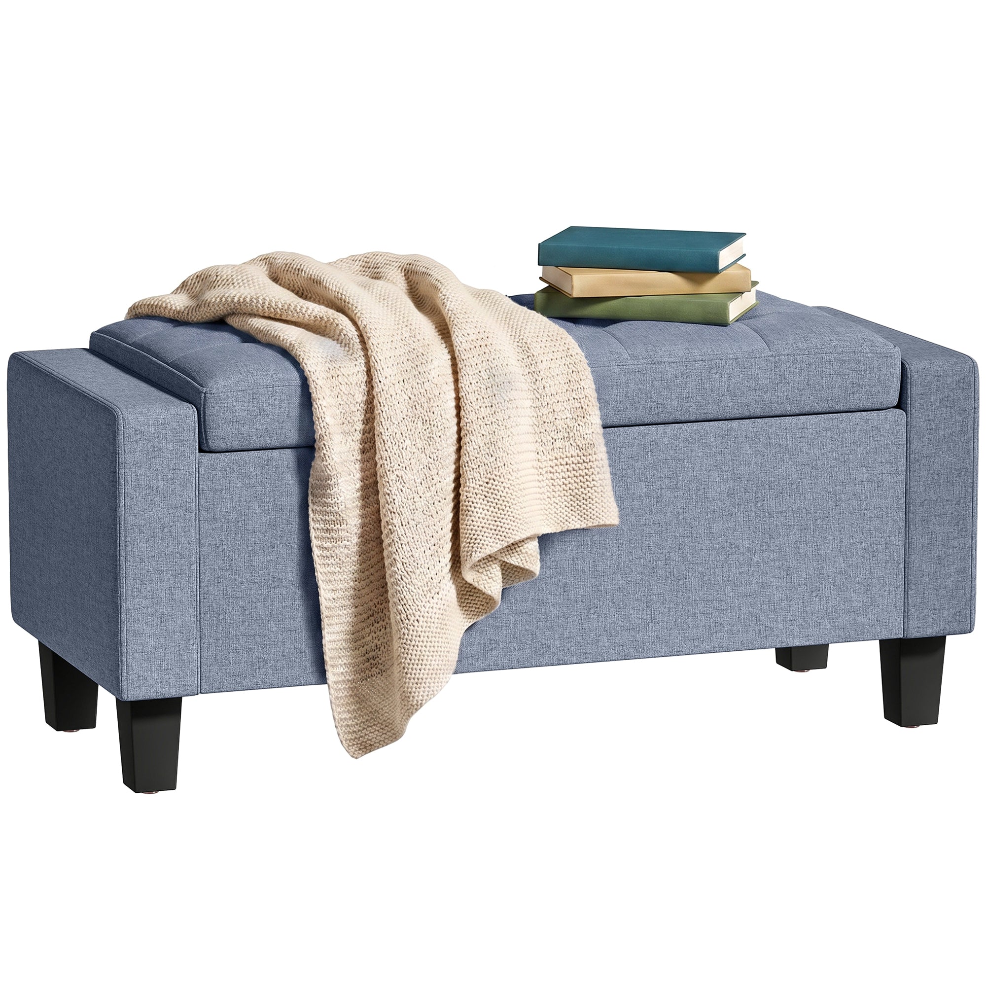 Storage Ottoman, Storage Bench with Wooden Legs, Tufted Armrests for Entryway, Living Room, Bedroom, 36.6", Dark Gray