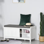 Entryway Shoe Bench Storage Ottoman with Sliding Doors, Adjustable Shelving, 6 Compartments, and Padded Seat, Holds 10 Pairs, White