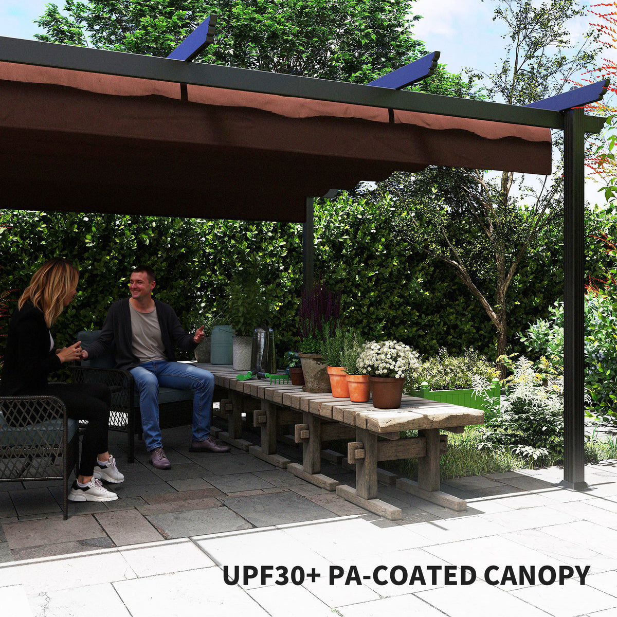 13' x 13' Aluminum Retractable Pergola Canopy, Outdoor Pergola for Garden, Patio, Backyard, Deck, Brown
