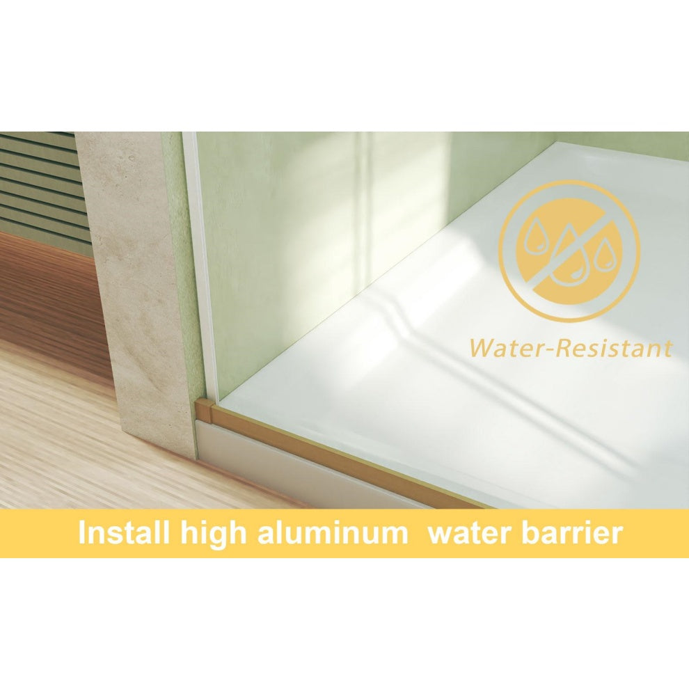 Frameless Double Sliding Shower Door with Silent Rollers, Bathroom Door with Square Tube Track, 60" L x 0.5" W x 74" H, Brushed Gold