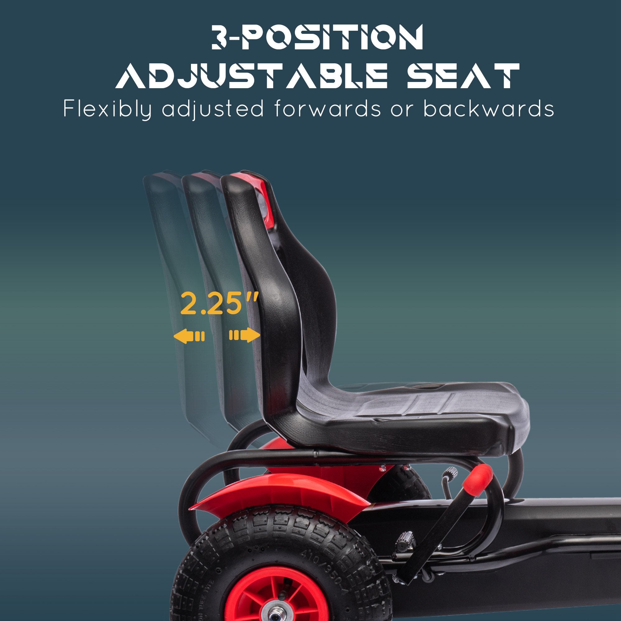 Kids Pedal Go Kart for Ages 5–12 with Adjustable Seat, Handbrake, Reverse Drive, Inflatable Rubber Tires & Suspension, Red