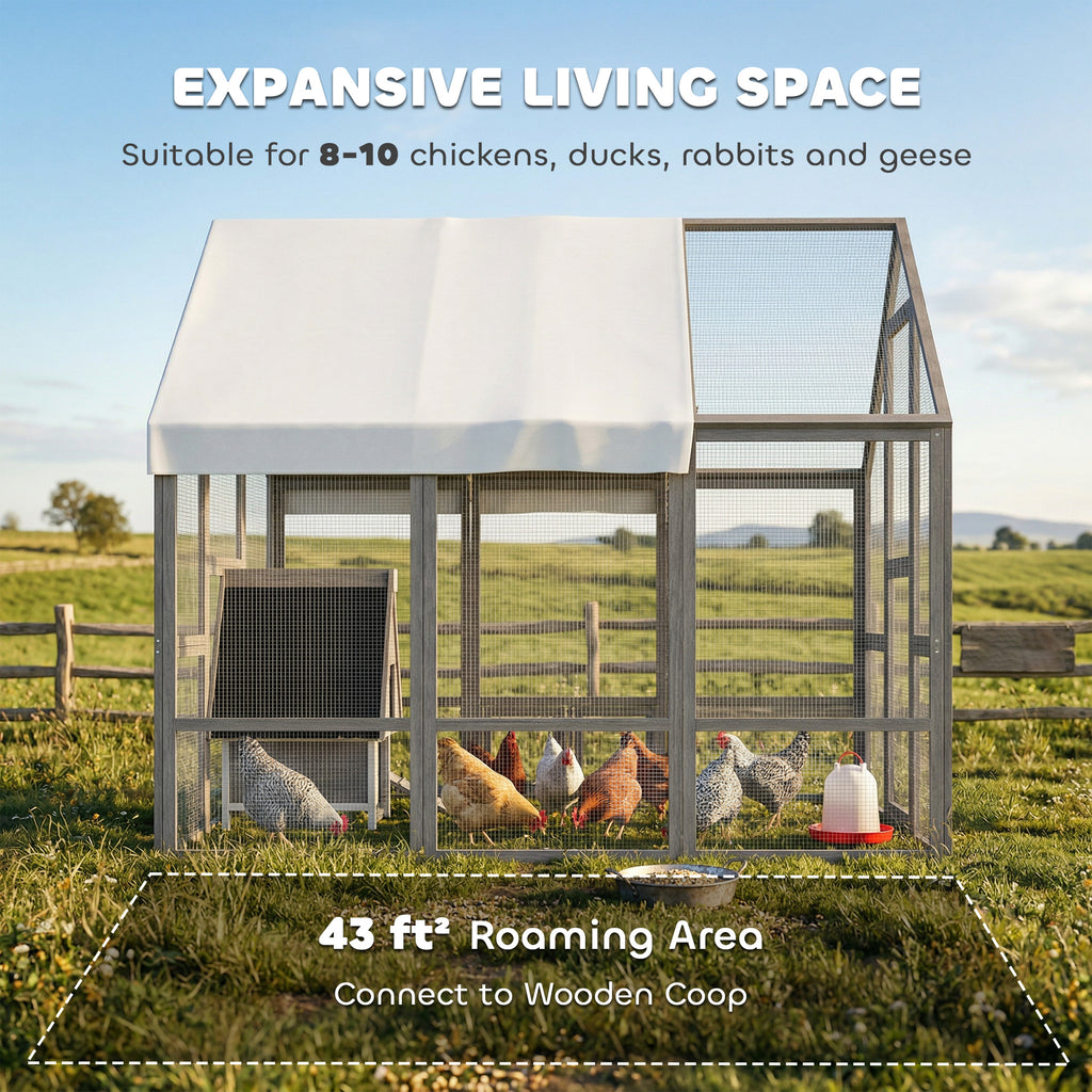 Large Wooden Chicken Coop for 8-10 Hens, Walk-in Chicken Run with Waterproof Cover, Nesting Boxes and Perches