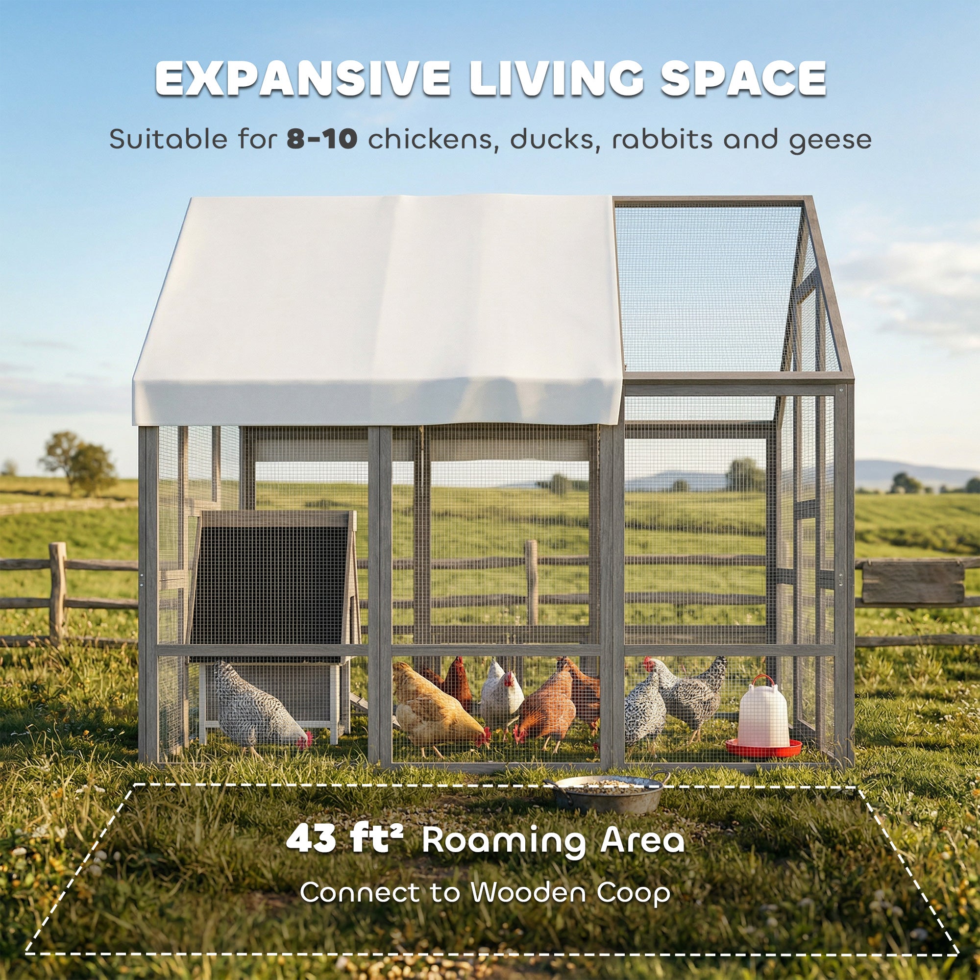 Large Wooden Chicken Coop for 8-10 Hens, Walk-in Chicken Run with Waterproof Cover, Nesting Boxes and Perches