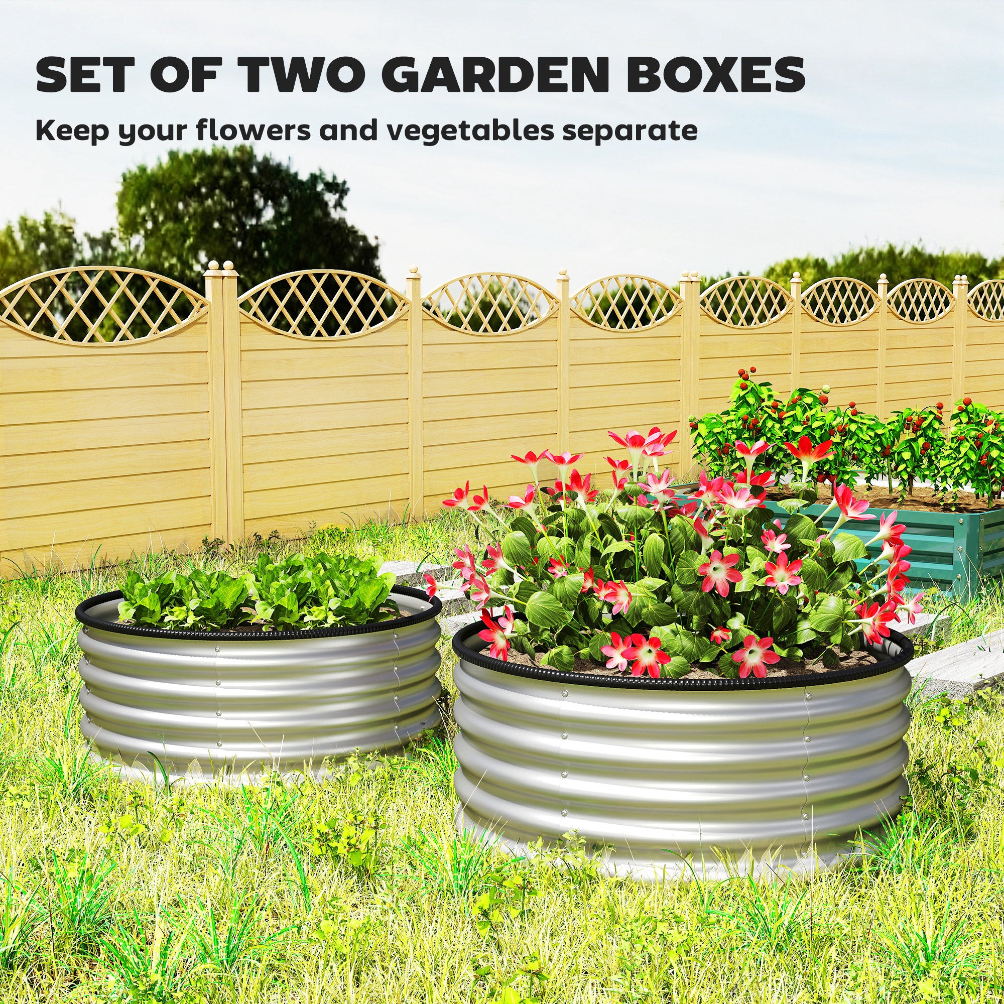 Set of 2 Raised Garden Bed, Metal Planter Box with Safety Edging, Easy-to-assemble Stock Tank 3'x3'x1.4' Silver