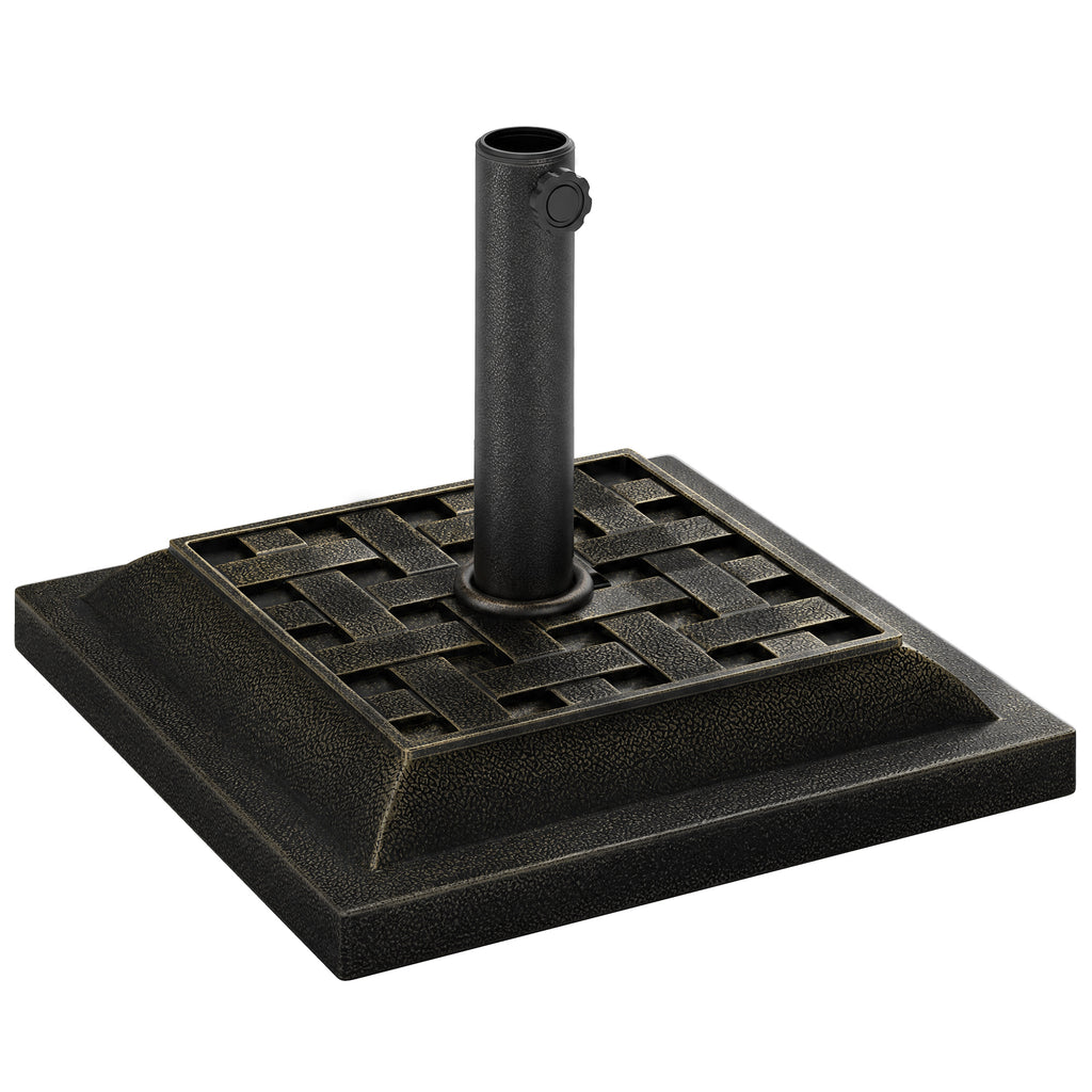20 lbs Patio Market Umbrella Base Stand Resin Parasol Holder Square with Beautiful Decorative Pattern & Easy Setup, for Φ1.5", Φ1.89" Pole, for Beach, Lawn, Deck, Backyard, Garden, Bronze